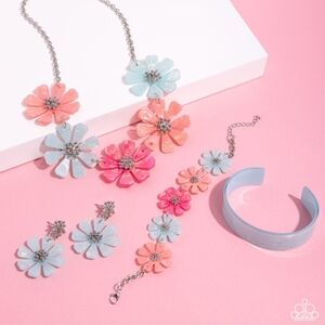 Pastel Floral Jewelry Set - Pink, Coral & Light Blue